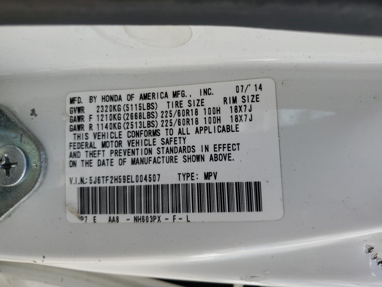 2014 Honda Crosstour Exl VIN: 5J6TF2H59EL004507 Lot: 68679455