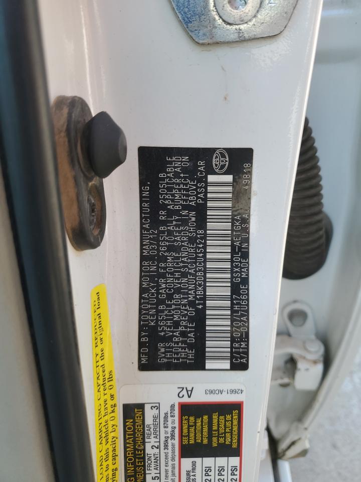 2012 Toyota Avalon Base VIN: 4T1BK3DB3CU454218 Lot: 69454535