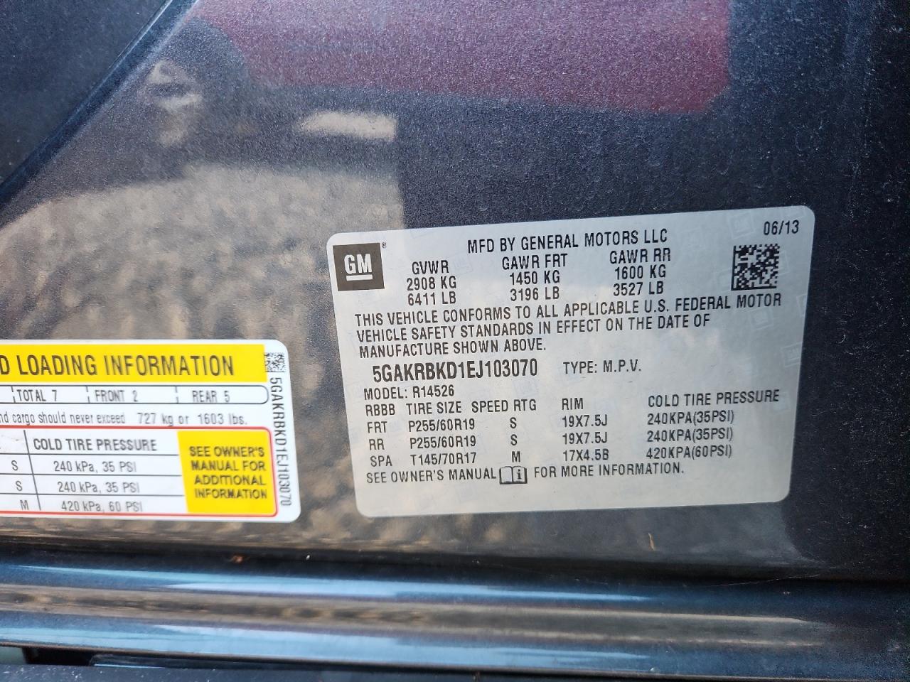 2014 Buick Enclave VIN: 5GAKRBKD1EJ103070 Lot: 69236265