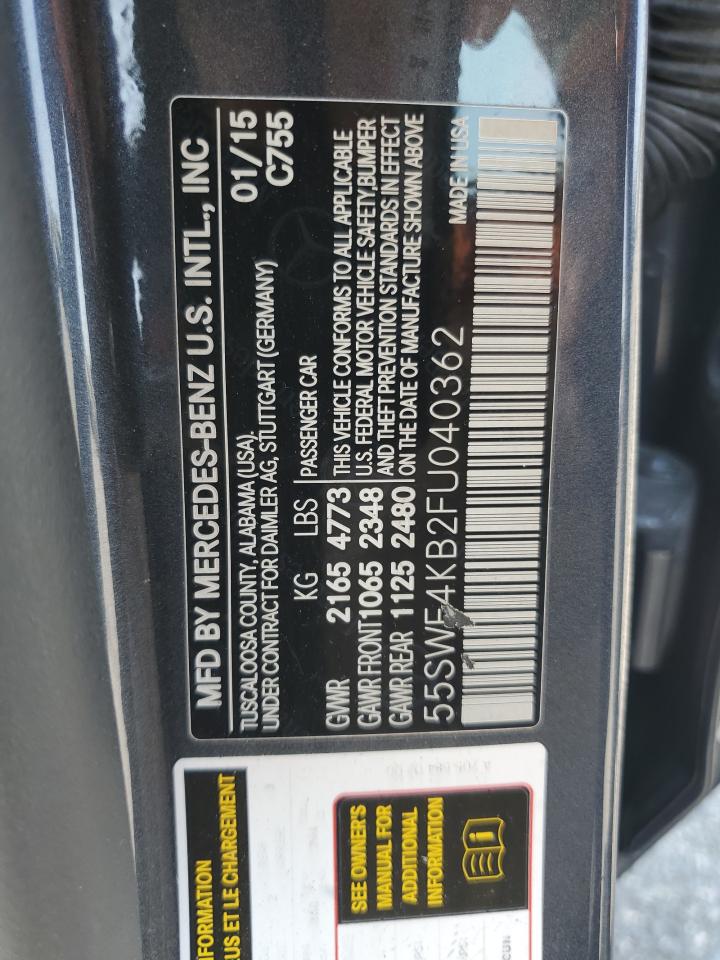 2015 Mercedes-Benz C 300 4Matic VIN: 55SWF4KB2FU040362 Lot: 67301695