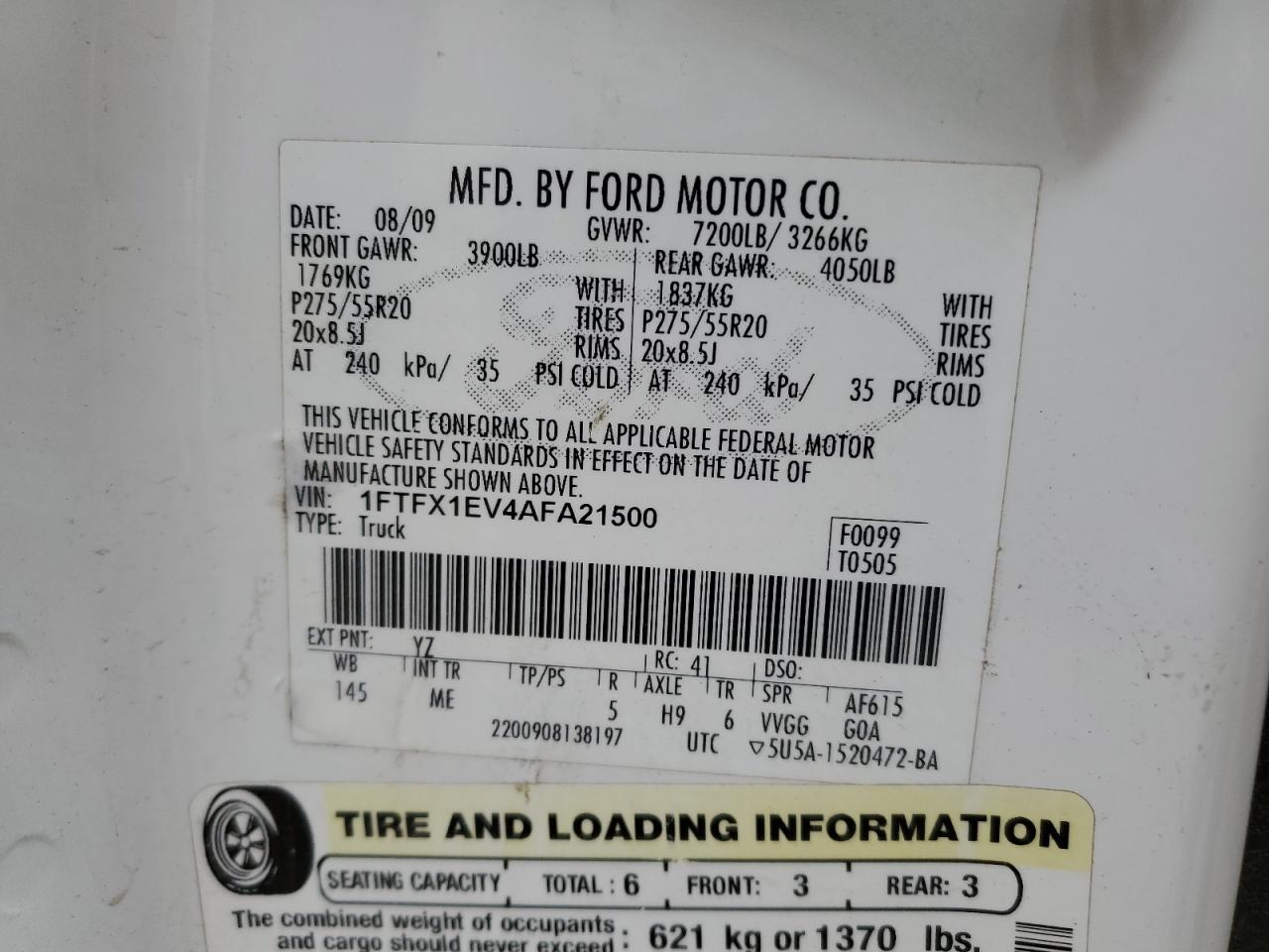 2010 Ford F150 Super Cab VIN: 1FTFX1EV4AFA21500 Lot: 68130975