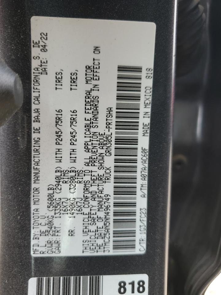 2022 Toyota Tacoma Double Cab VIN: 3TMCZ5AN5NM496749 Lot: 70479545