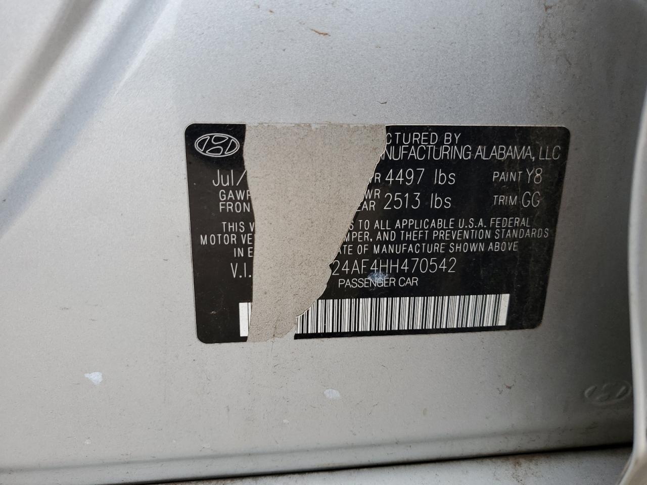 2017 Hyundai Sonata Se VIN: 5NPE24AF4HH470542 Lot: 70469525