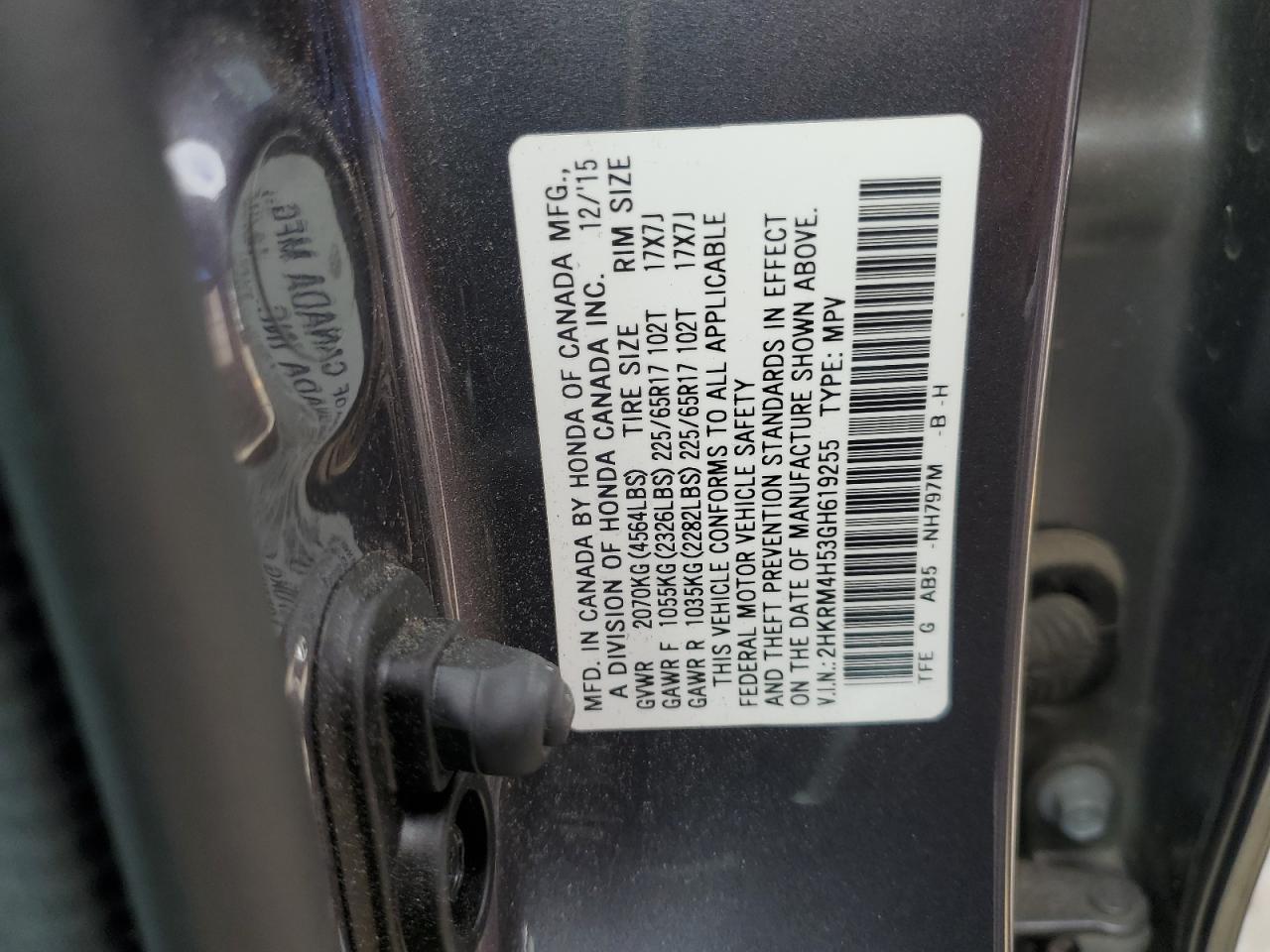 2016 Honda Cr-V Ex VIN: 2HKRM4H53GH619255 Lot: 69493345