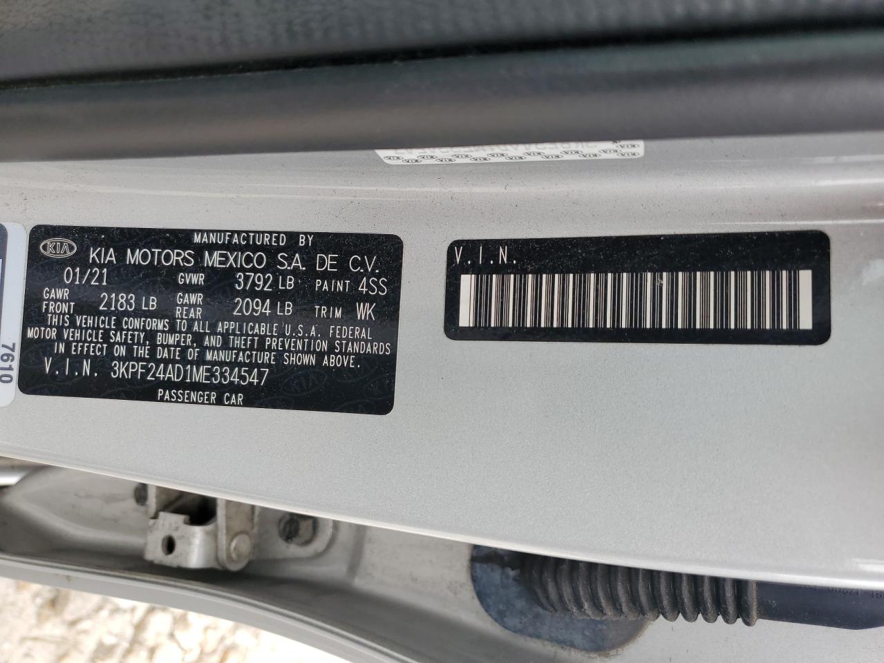 3KPF24AD1ME334547 2021 Kia Forte Fe