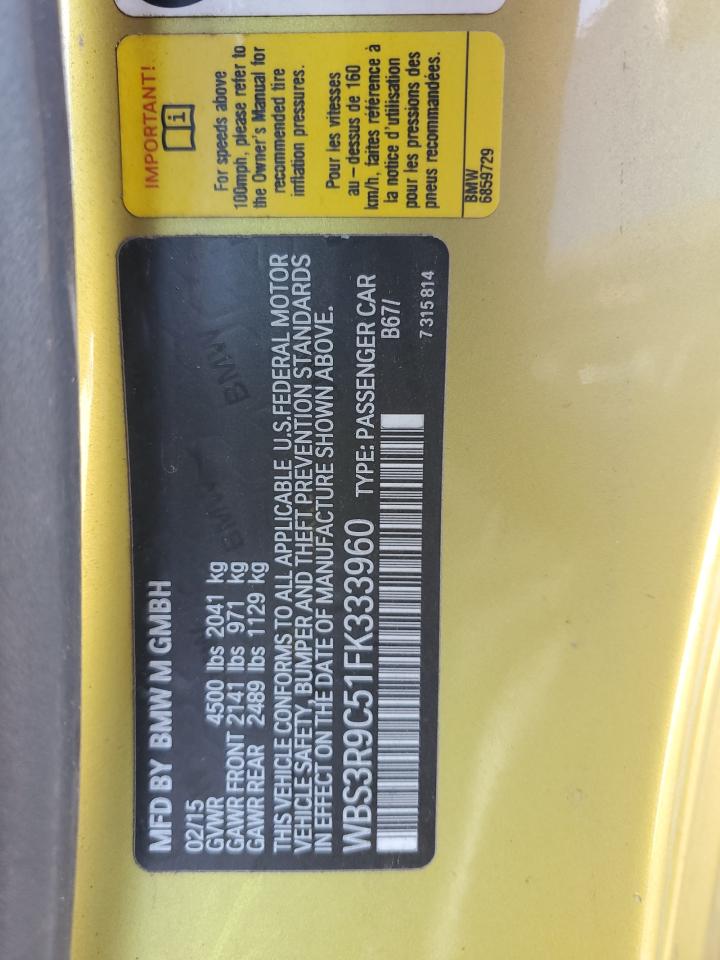 2015 BMW M4 VIN: WBS3R9C51FK333960 Lot: 69759625