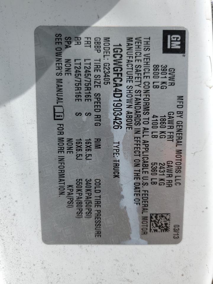 2013 Chevrolet Express G2500 VIN: 1GCWGFCA4D1903426 Lot: 66310235