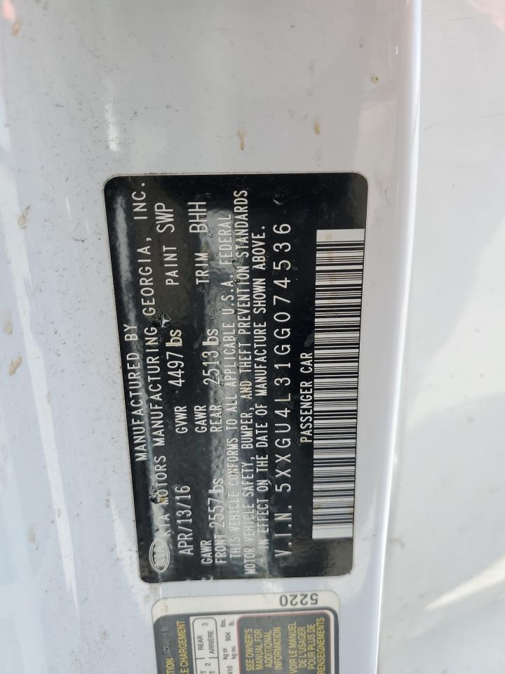 2016 Kia Optima Ex VIN: 5XXGU4L31GG074536 Lot: 69795885