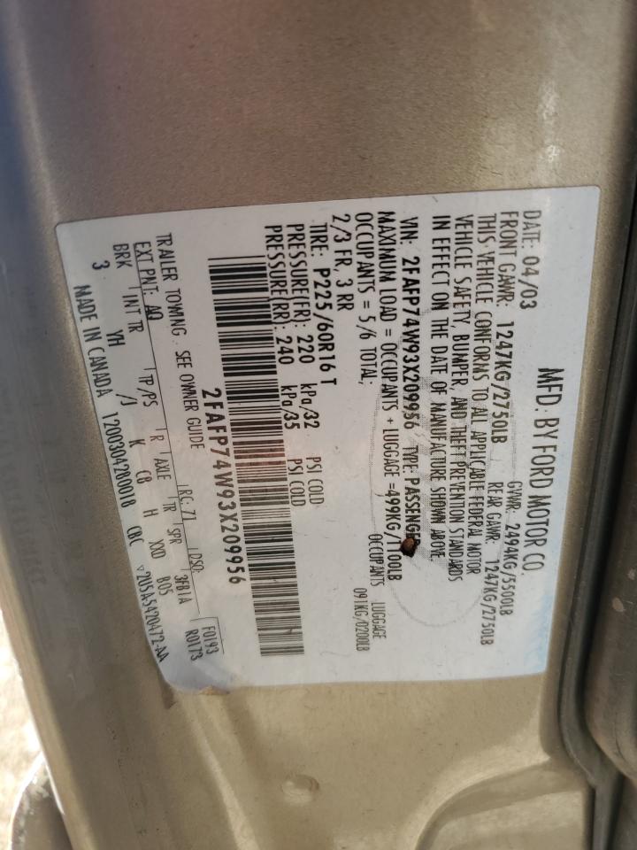 2003 Ford Crown Victoria Lx VIN: 2FAFP74W93X209956 Lot: 67118495