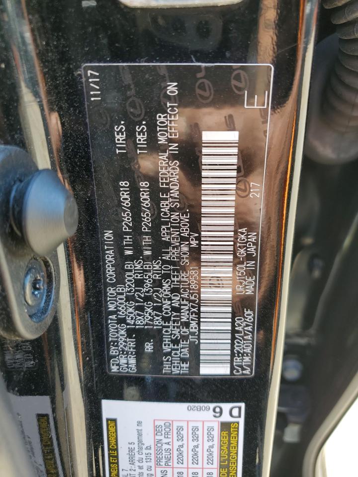 2018 Lexus Gx 460 VIN: JTJBM7FX7J5189581 Lot: 70043825