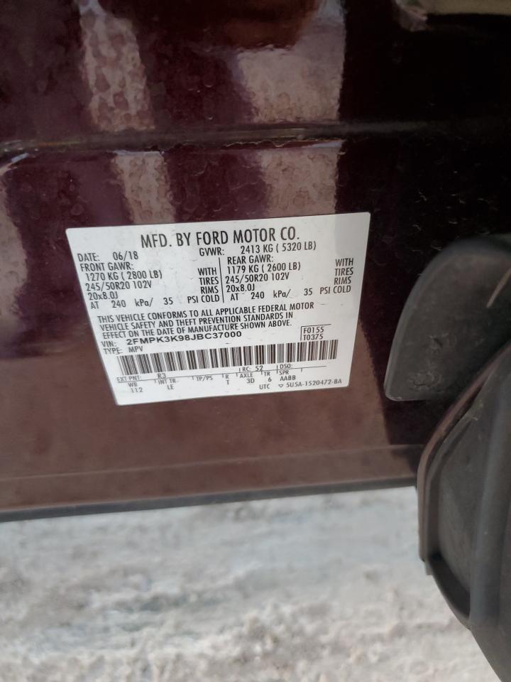 2018 Ford Edge Titanium VIN: 2FMPK3K98JBC37000 Lot: 70172635