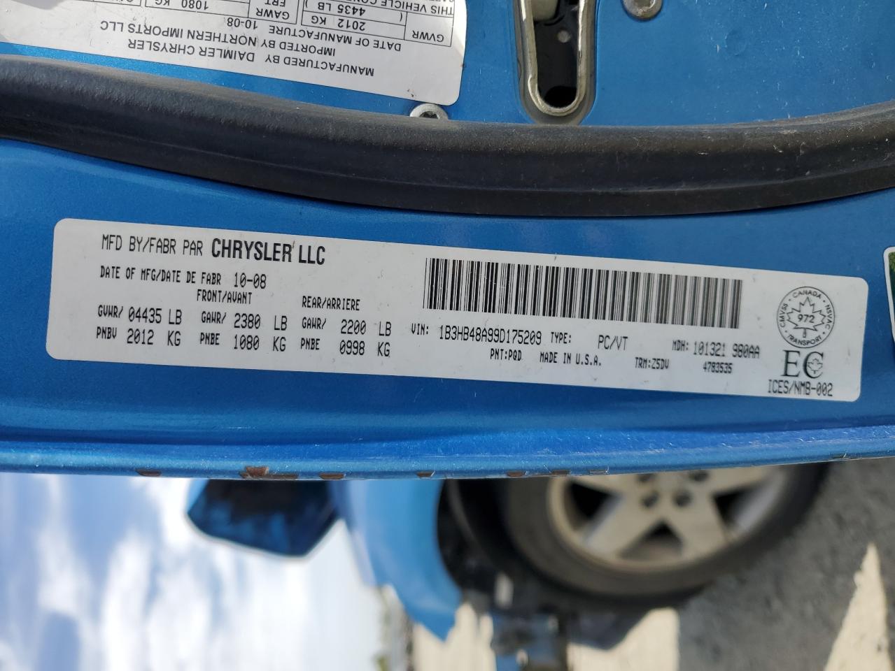 2009 Dodge Caliber Sxt VIN: 1B3HB48A99D175209 Lot: 67600055