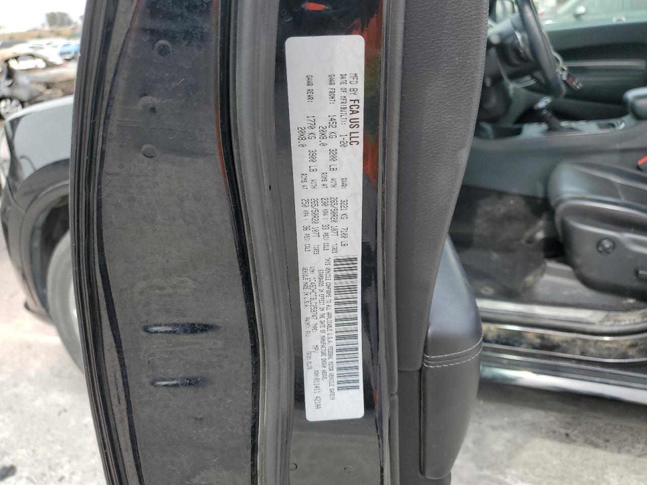 2020 Dodge Durango R/T VIN: 1C4SDHCT3LC259747 Lot: 70435725