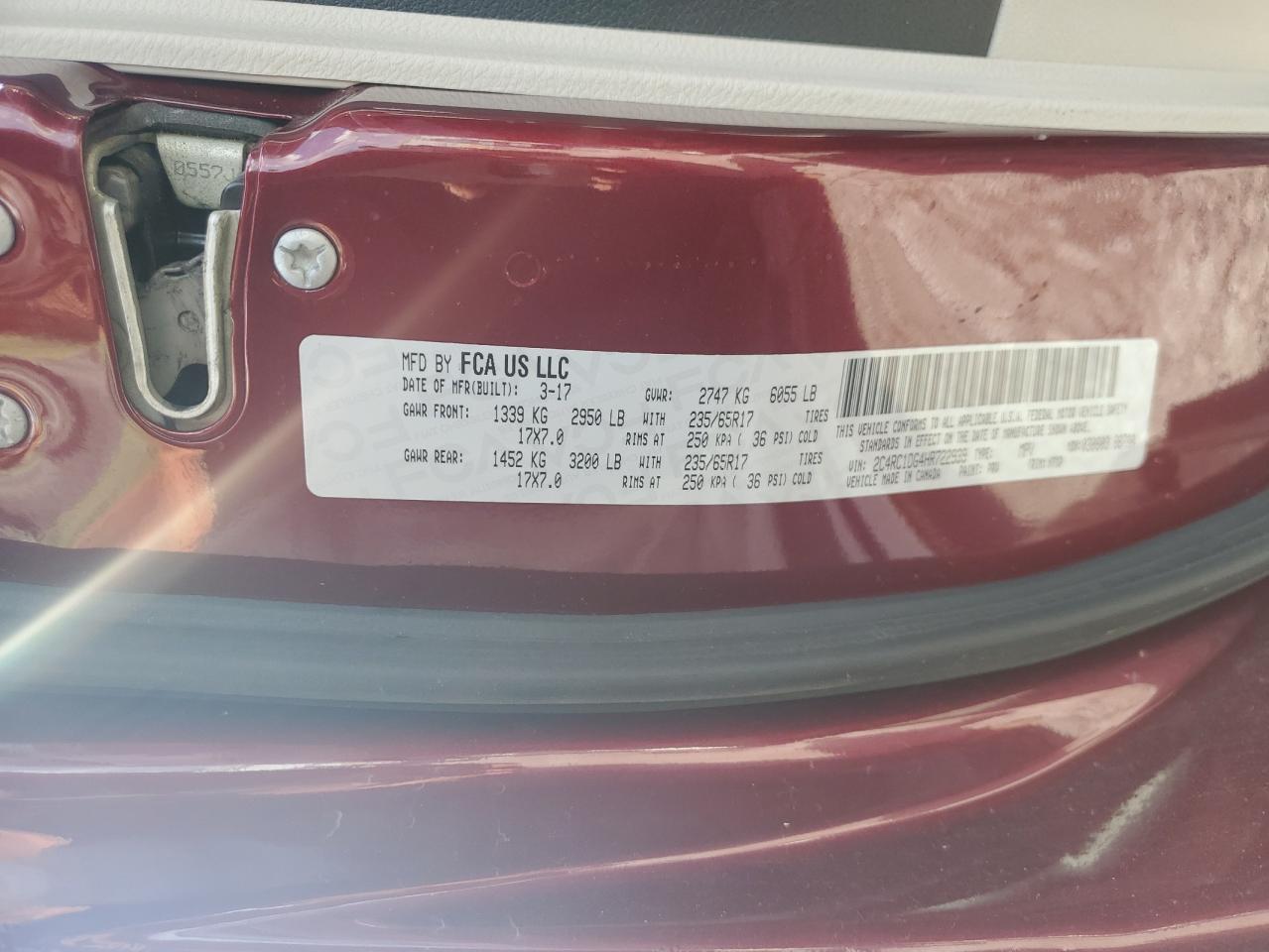 2017 Chrysler Pacifica Touring VIN: 2C4RC1DG4HR722939 Lot: 67815035