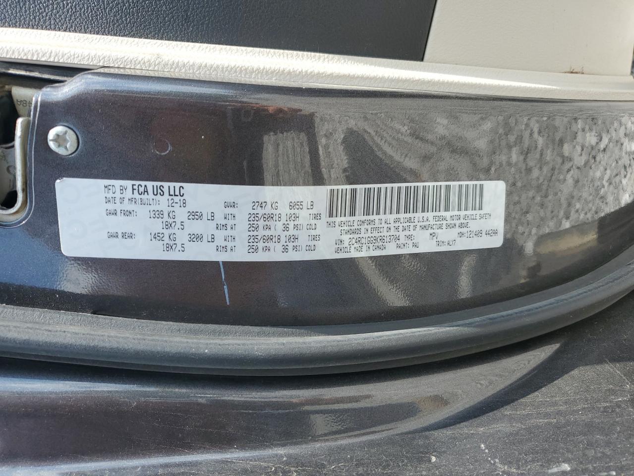 2019 Chrysler Pacifica Limited VIN: 2C4RC1GG9KR613704 Lot: 67923255