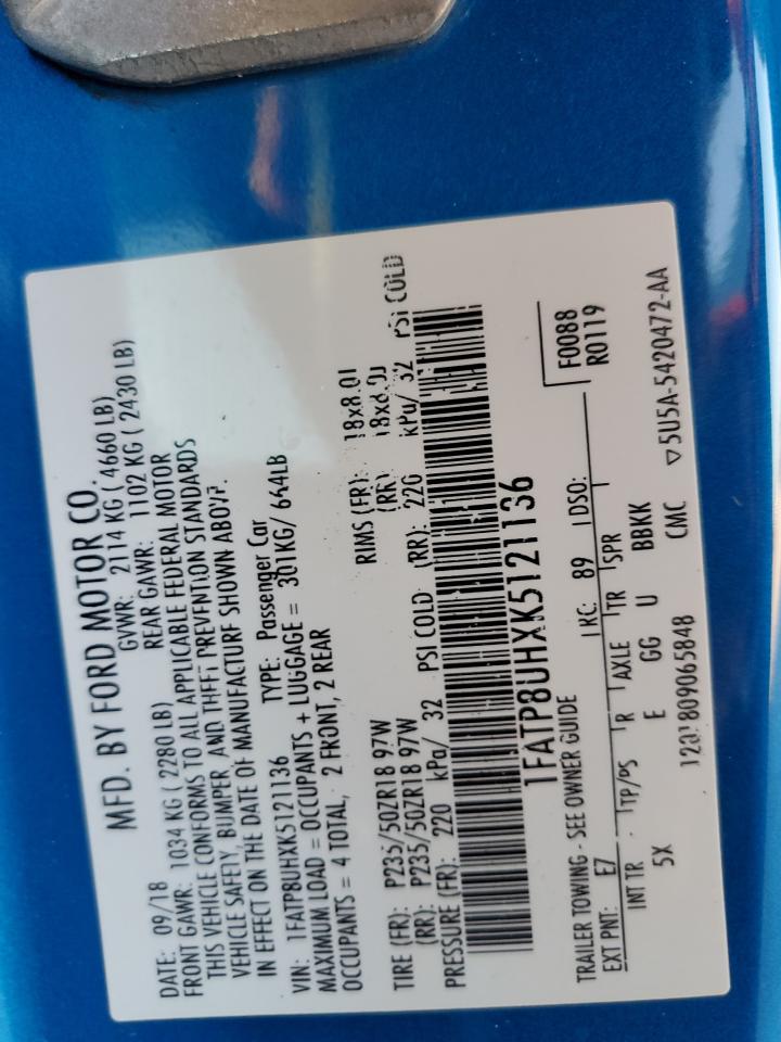 2019 Ford Mustang VIN: 1FATP8UHXK5121136 Lot: 66923695