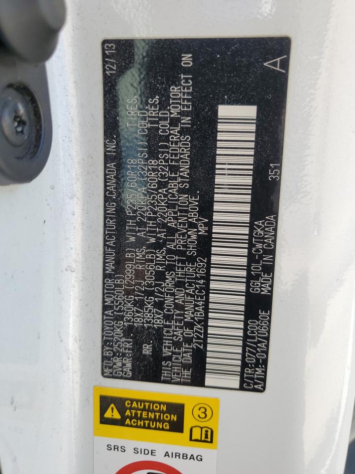 2014 Lexus Rx 350 VIN: 2T2ZK1BA4EC141692 Lot: 71118765