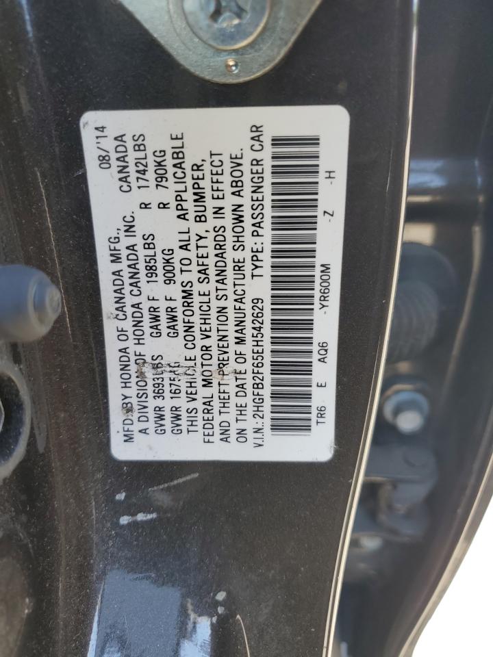 2014 Honda Civic Hf VIN: 2HGFB2F65EH542629 Lot: 67324245
