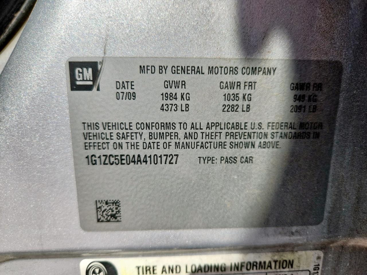 2010 Chevrolet Malibu 1Lt VIN: 1G1ZC5E04A4101727 Lot: 69272425