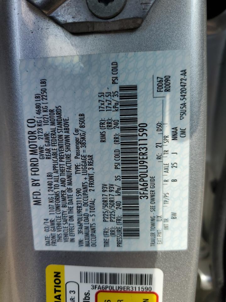 2014 Ford Fusion Se Hybrid VIN: 3FA6P0LU9ER311590 Lot: 67895155