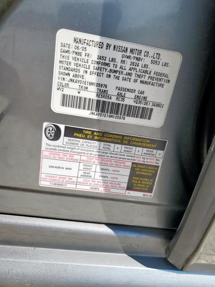 2006 Infiniti M35 Base VIN: JNKAY01E16M105976 Lot: 70336615