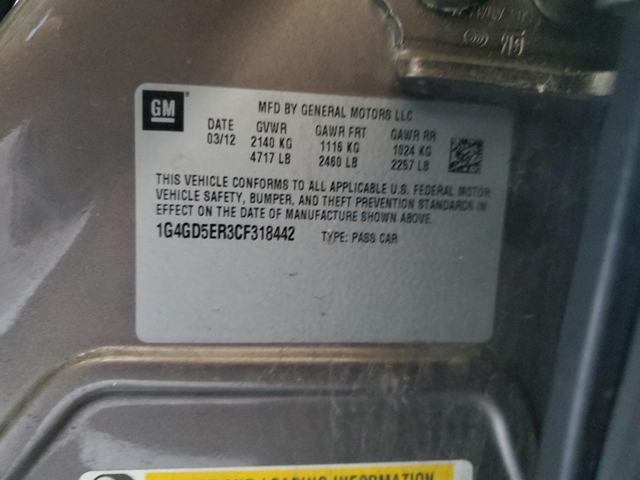 2012 Buick Lacrosse Premium VIN: 1G4GD5ER3CF318442 Lot: 70183815