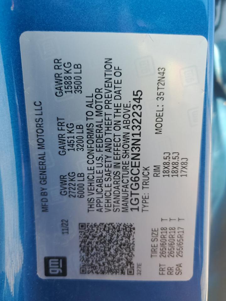 2022 GMC Canyon Elevation VIN: 1GTG6CEN3N1322345 Lot: 69667885