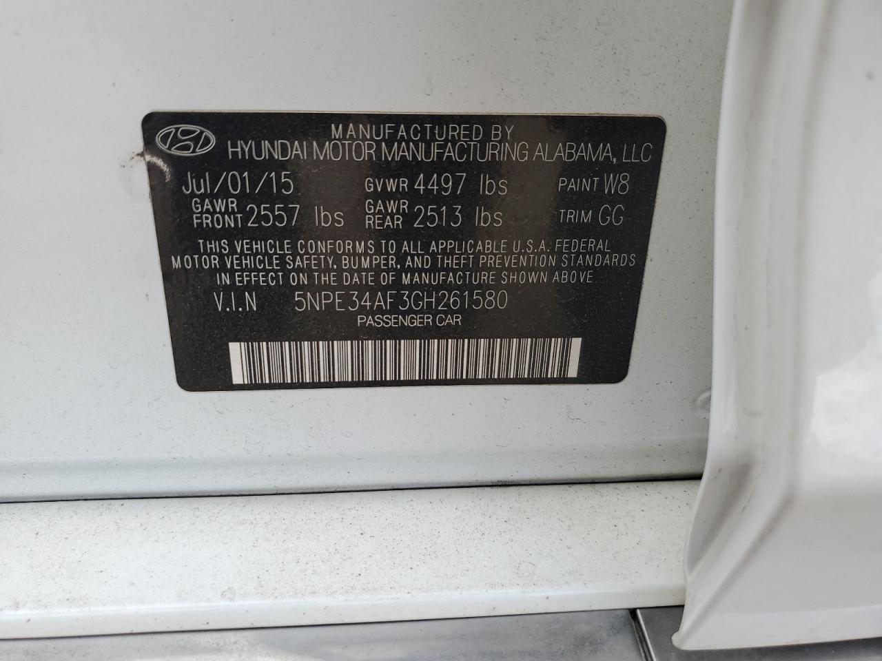 2016 Hyundai Sonata Sport VIN: 5NPE34AF3GH261580 Lot: 68291305