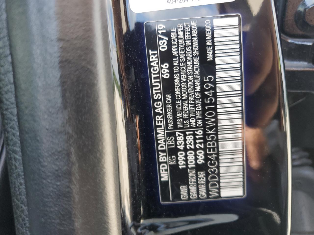 2019 Mercedes-Benz A 220 VIN: WDD3G4EB5KW015495 Lot: 71011935