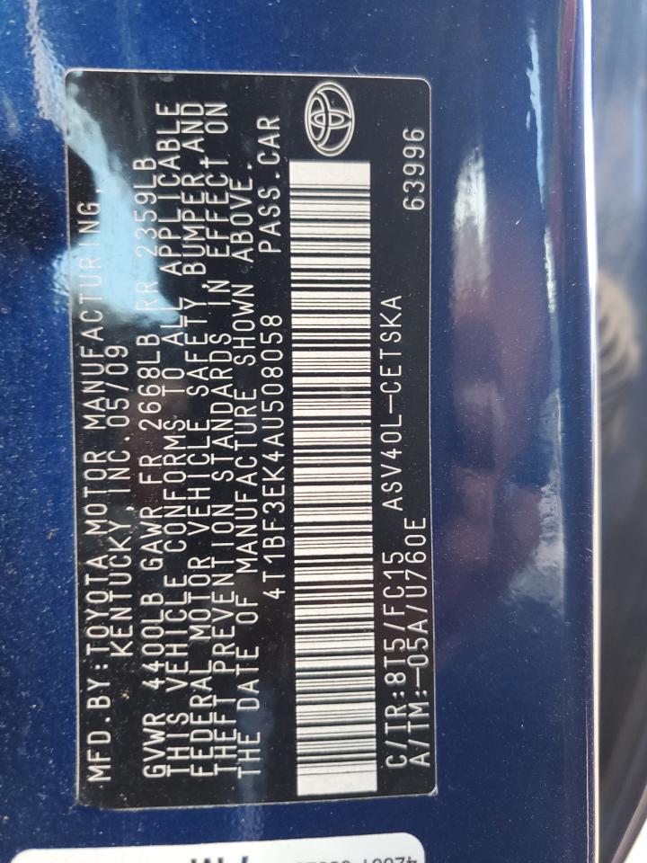 2010 Toyota Camry Base VIN: 4T1BF3EK4AU508058 Lot: 69872795