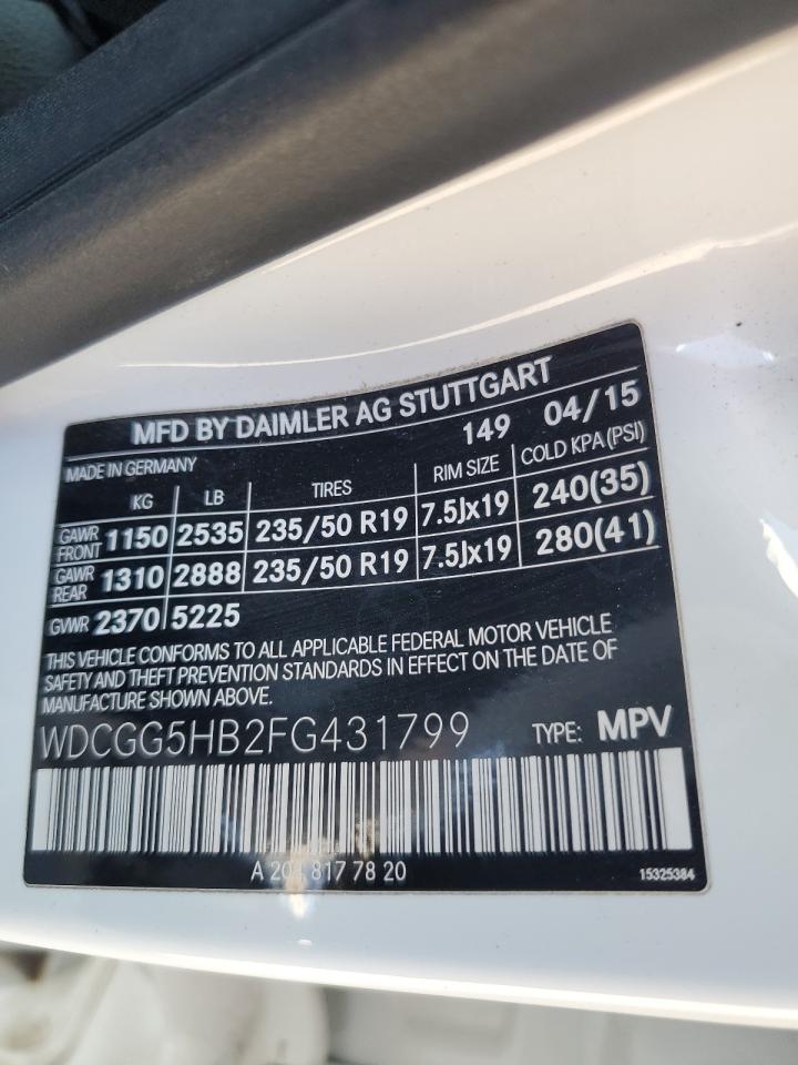 2015 Mercedes-Benz Glk 350 VIN: WDCGG5HB2FG431799 Lot: 70027935