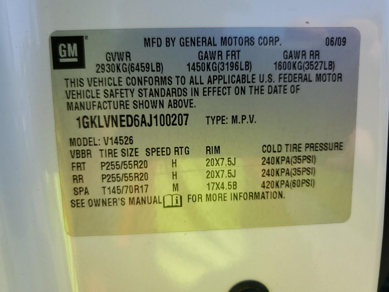 2010 GMC Acadia Slt-2 VIN: 1GKLVNED6AJ100207 Lot: 68447835