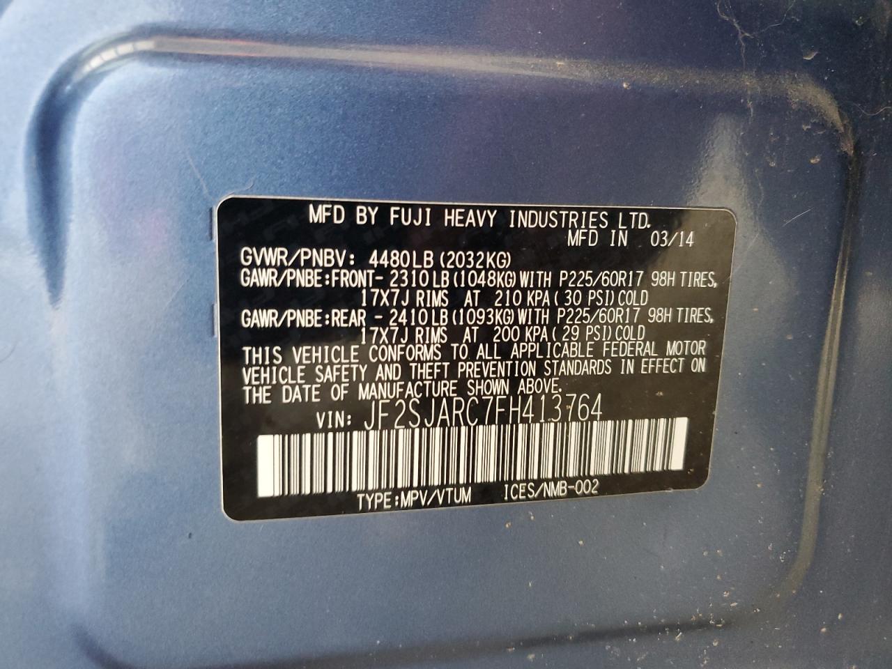 2015 Subaru Forester 2.5I Limited VIN: JF2SJARC7FH413764 Lot: 70742685