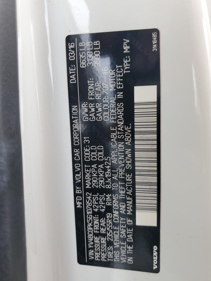 2016 Volvo Xc90 T8 VIN: YV4BC0PK5G1078542 Lot: 69575475