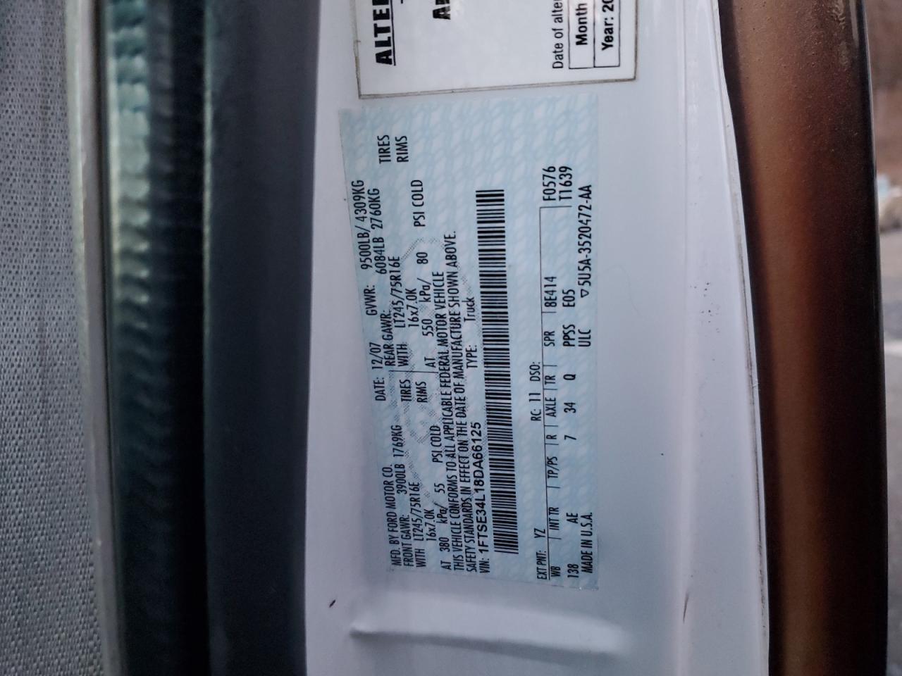 2008 Ford Econoline E350 Super Duty Van VIN: 1FTSE34L18DA66125 Lot: 68921435