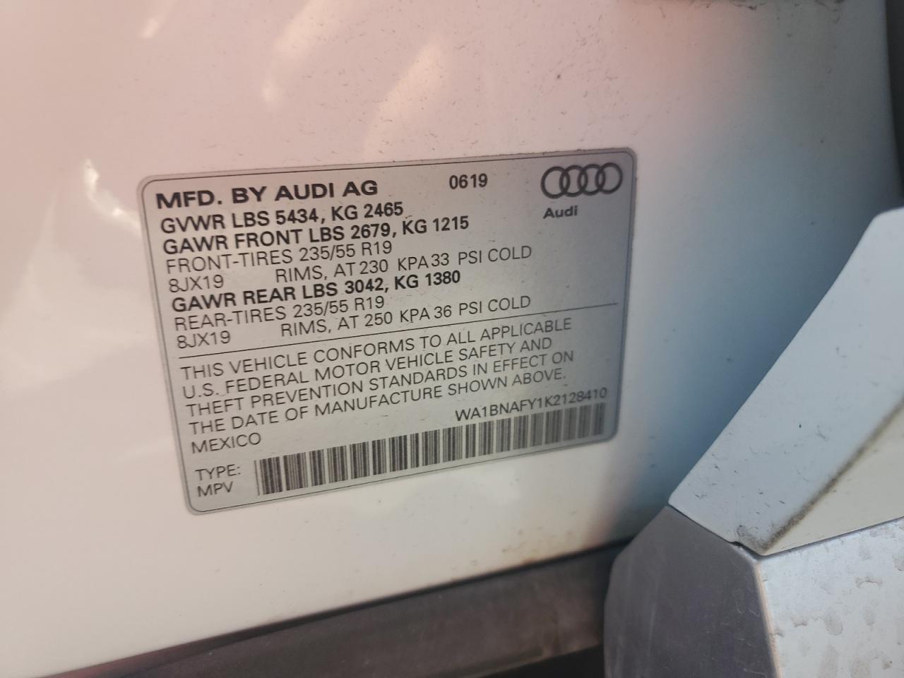 2019 Audi Q5 Premium Plus VIN: WA1BNAFY1K2128410 Lot: 68206985