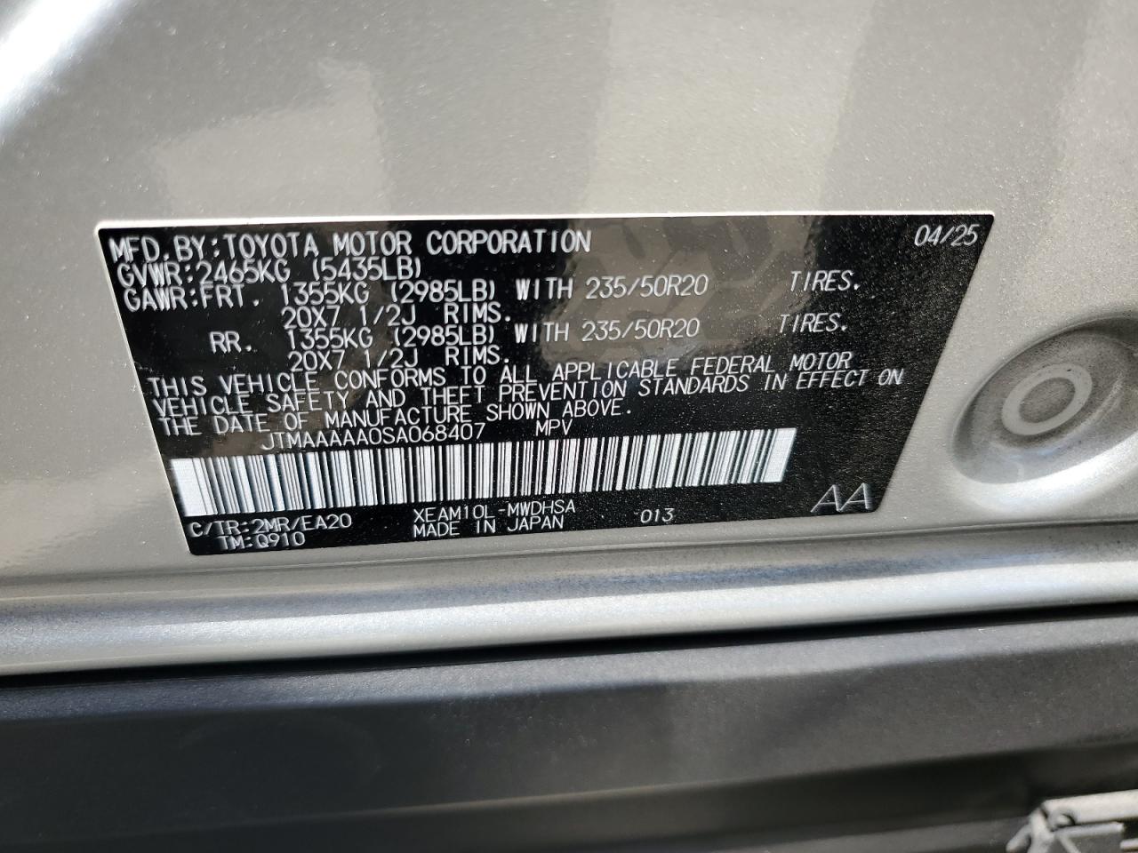 2025 Toyota Bz4X Xle VIN: JTMAAAAA0SA068407 Lot: 70581315