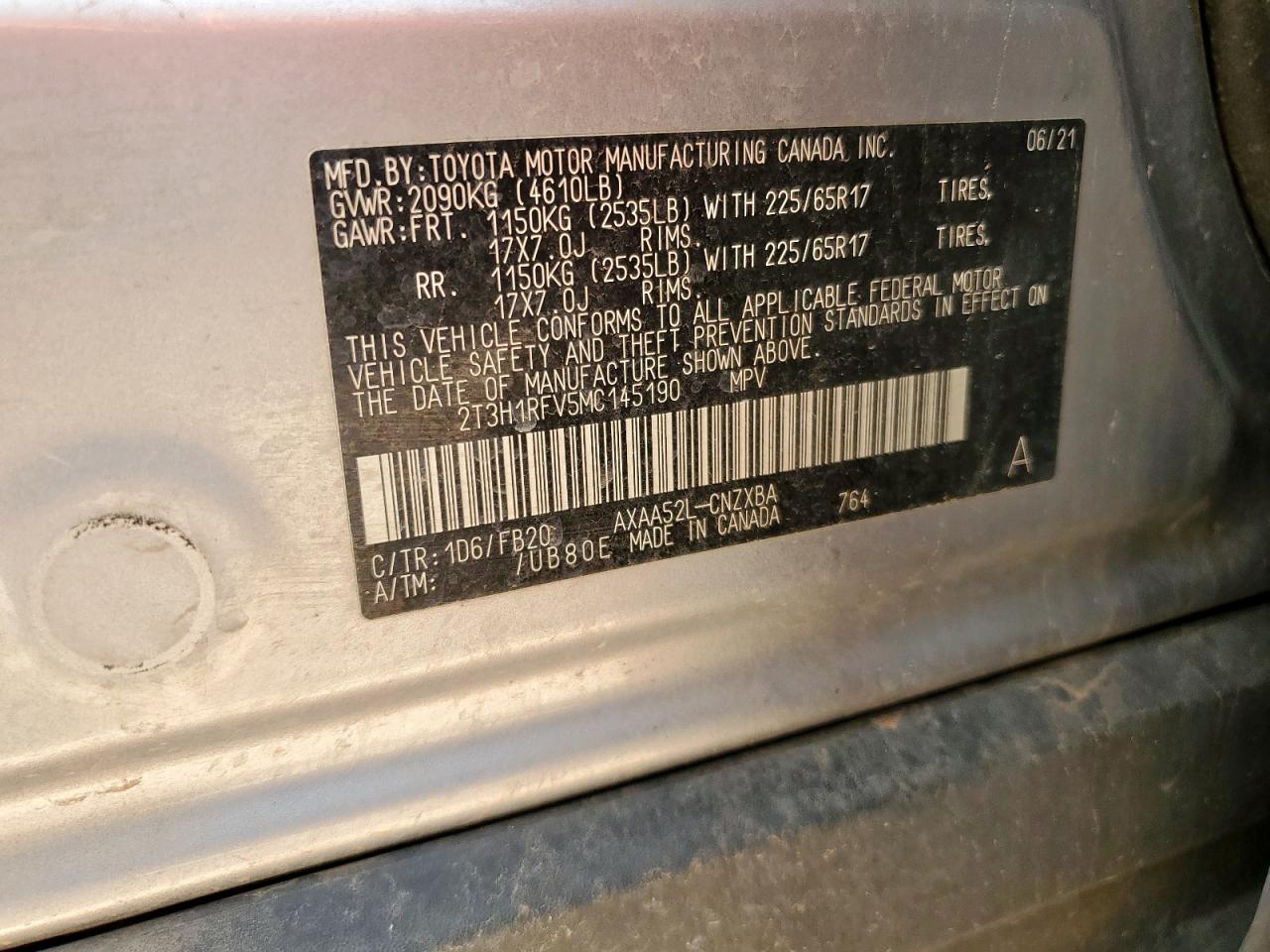 2021 Toyota Rav4 Le VIN: 2T3H1RFV5MC145190 Lot: 70157395