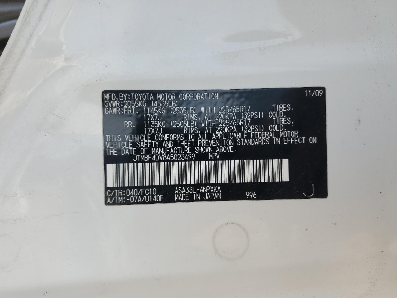 2010 Toyota Rav4 VIN: JTMBF4DV8A5023499 Lot: 67772015