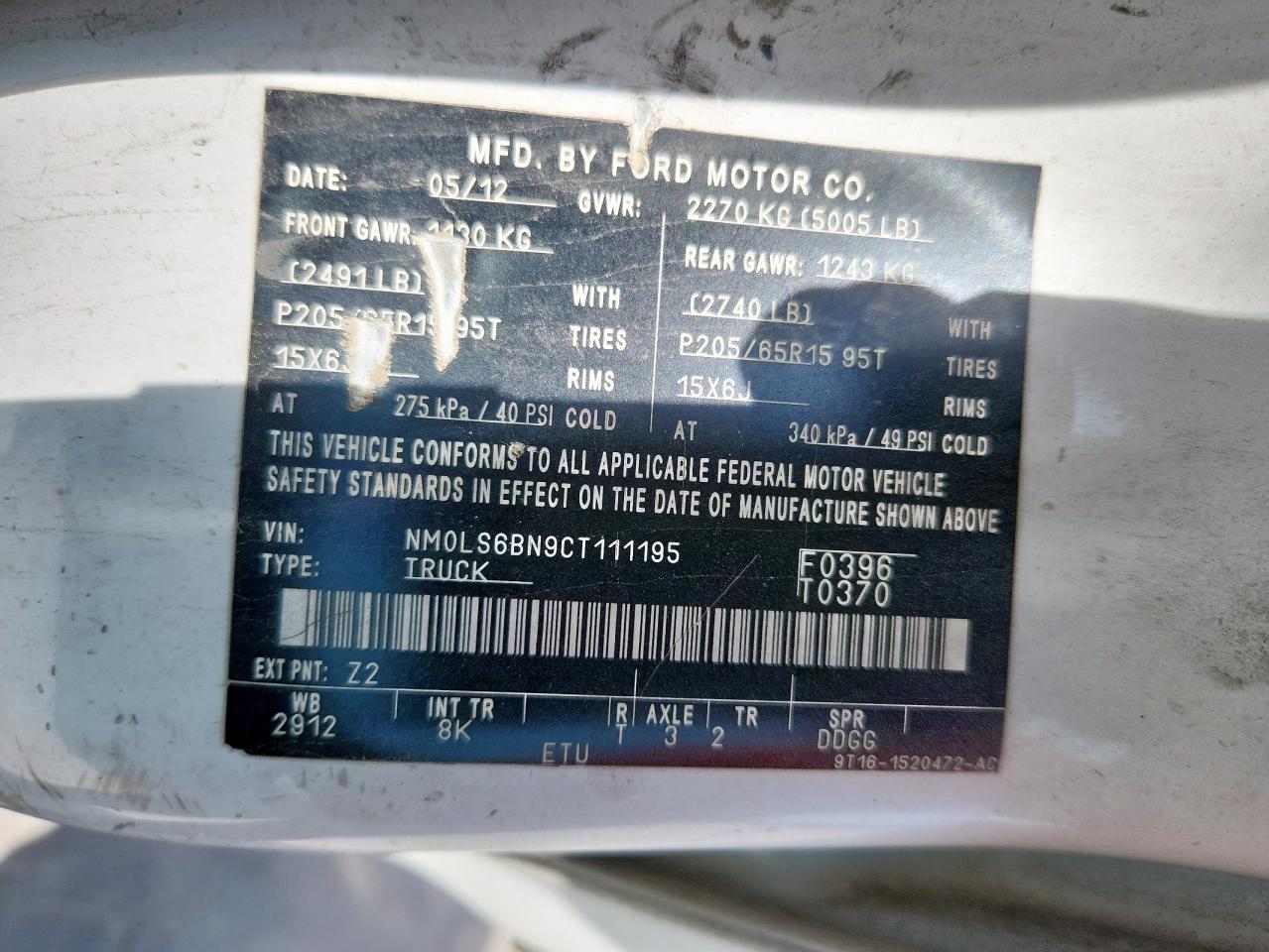 2012 Ford Transit Connect Xlt VIN: NM0LS6BN9CT111195 Lot: 70716575