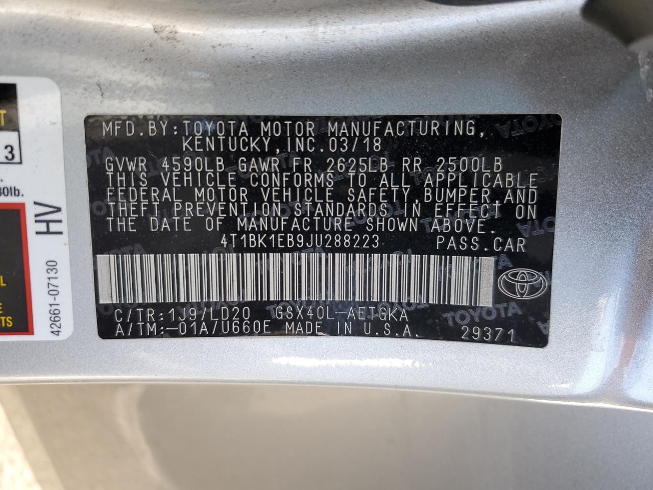 2018 Toyota Avalon Xle VIN: 4T1BK1EB9JU288223 Lot: 69843685