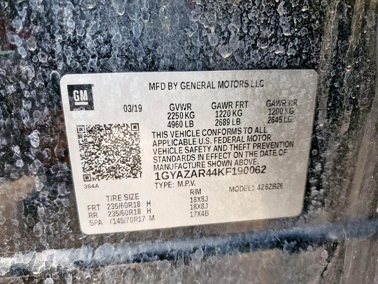 2019 Cadillac Xt4 Luxury VIN: 1GYAZAR44KF190062 Lot: 69874335