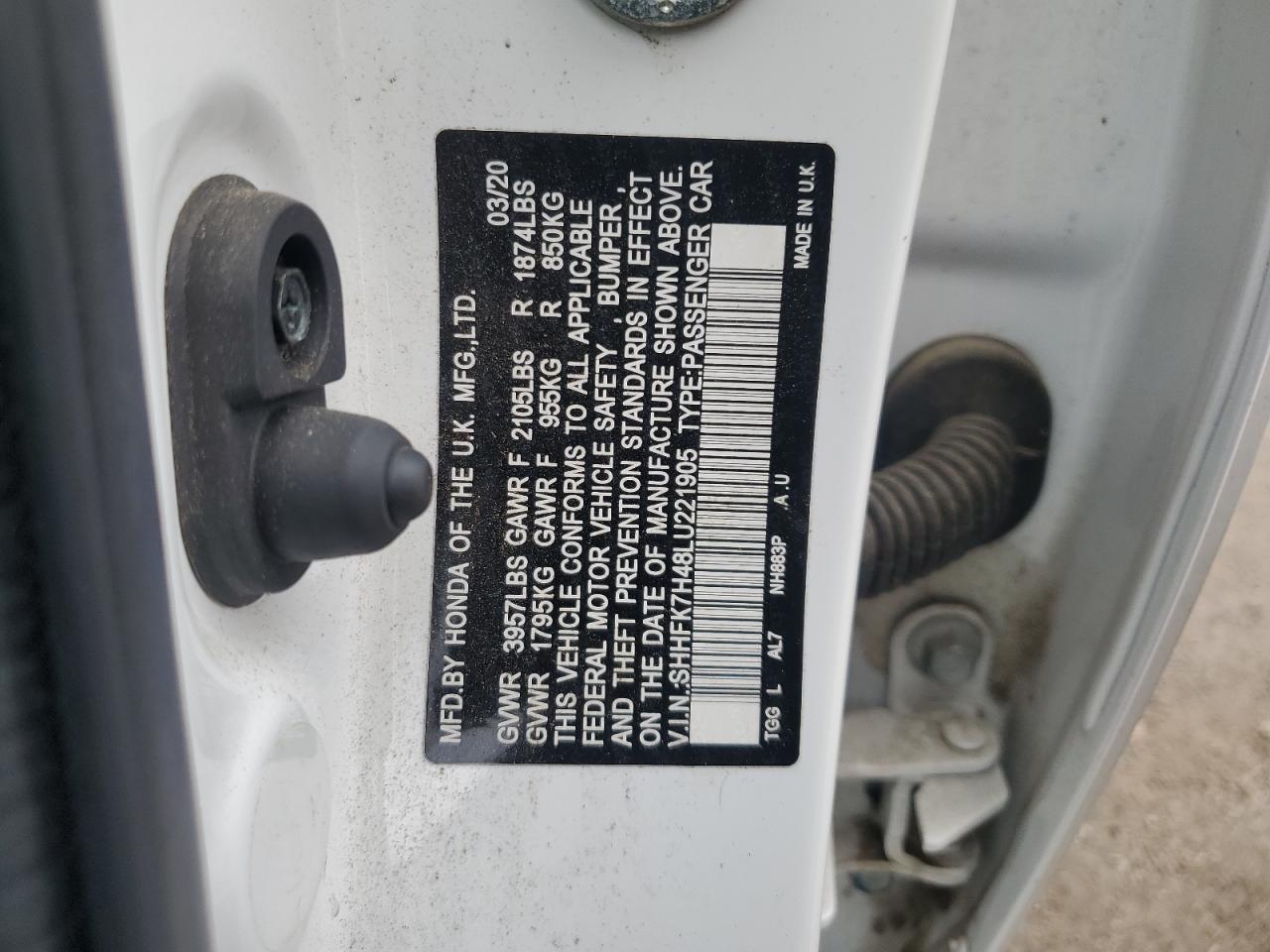 2020 Honda Civic Sport VIN: SHHFK7H48LU221905 Lot: 70098515