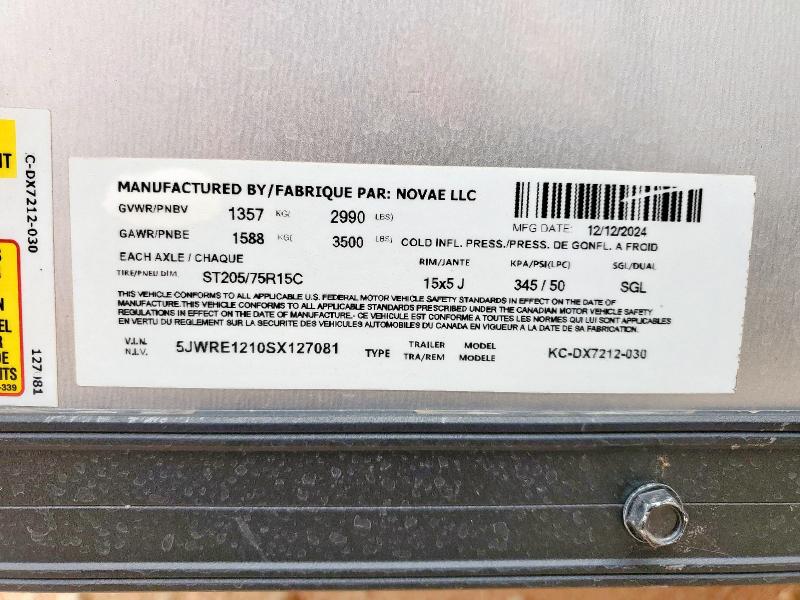 2025 NOVAE KC-DX7212-030 ENCLOSED CARGO TRAILER