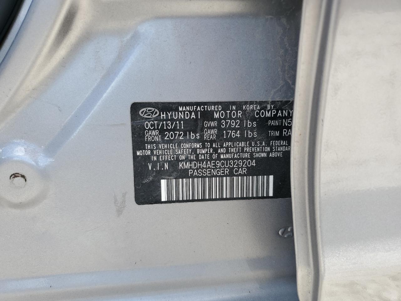 2012 Hyundai Elantra Gls VIN: KMHDH4AE9CU329204 Lot: 67350925