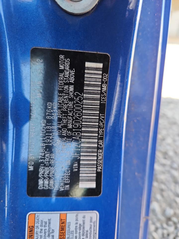 2013 Subaru Brz 2.0 Premium VIN: JF1ZCAB19D2600252 Lot: 71007445