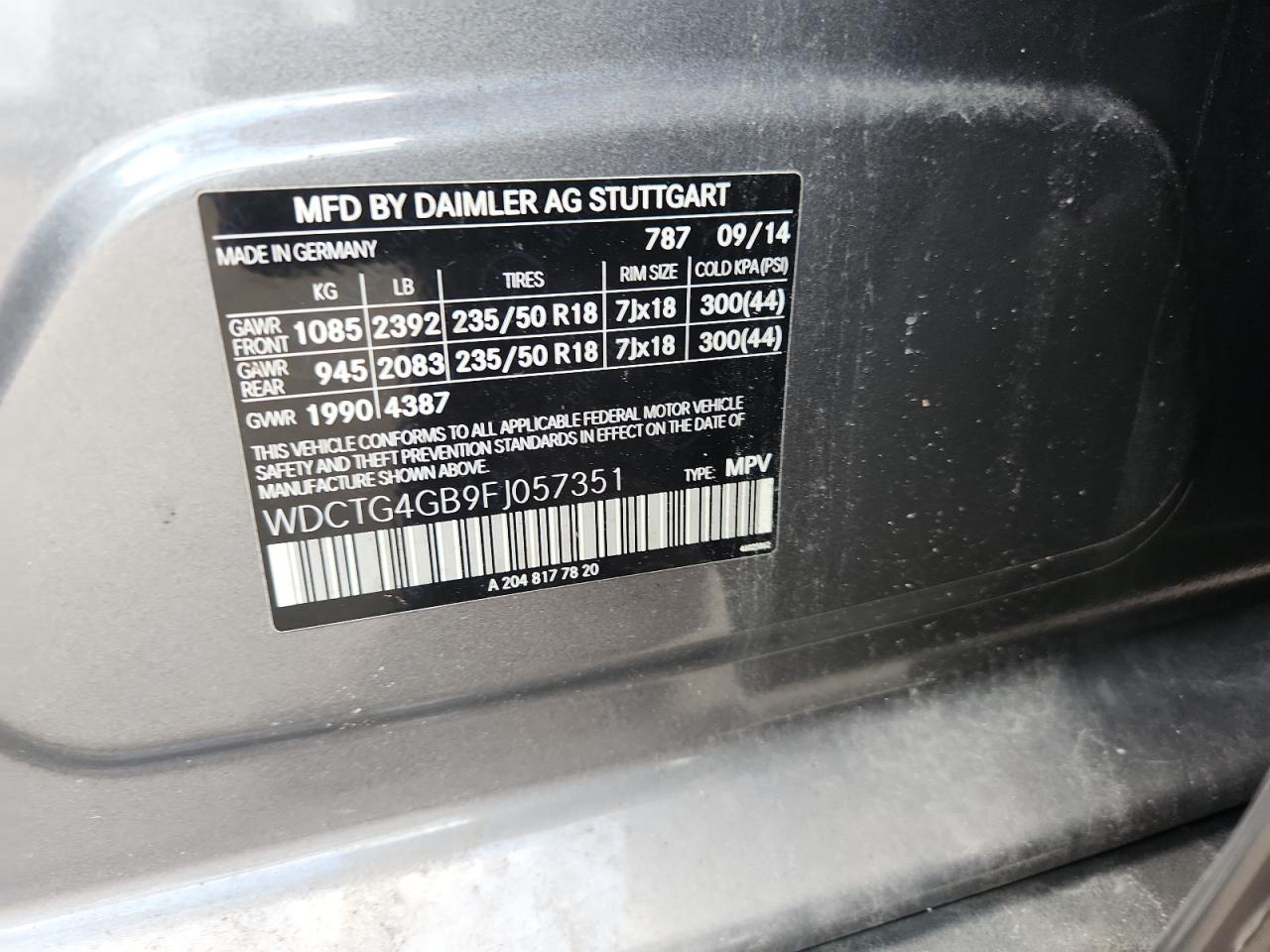 2015 Mercedes-Benz Gla 250 4Matic VIN: WDCTG4GB9FJ057351 Lot: 68888095