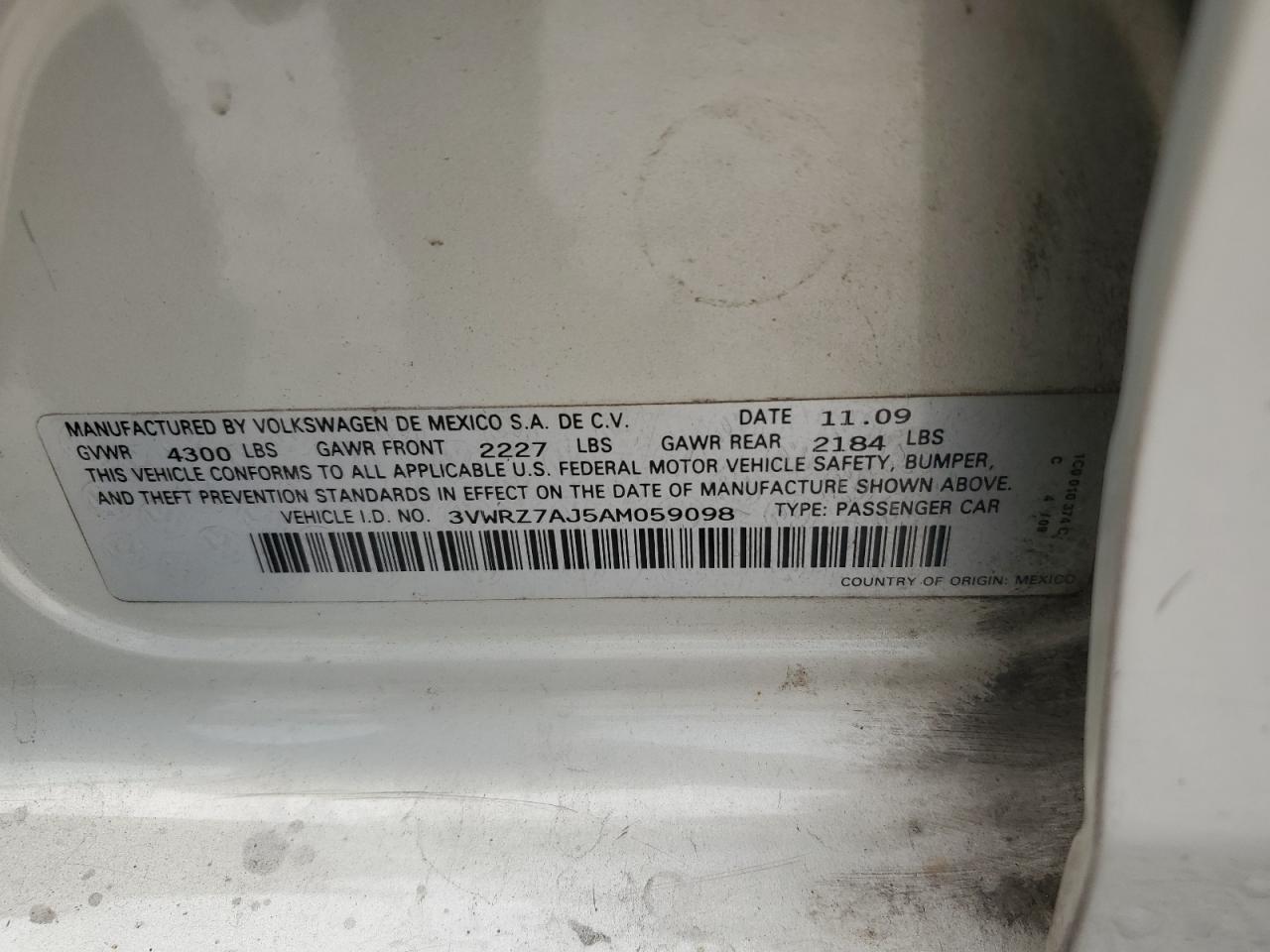 2010 Volkswagen Jetta Se VIN: 3VWRZ7AJ5AM059098 Lot: 66898855