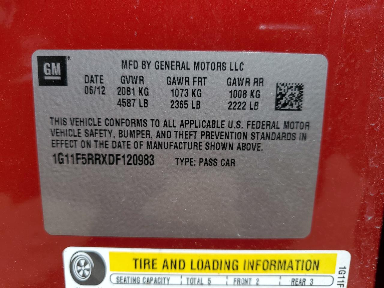 2013 Chevrolet Malibu 2Lt VIN: 1G11F5RRXDF120983 Lot: 68113855