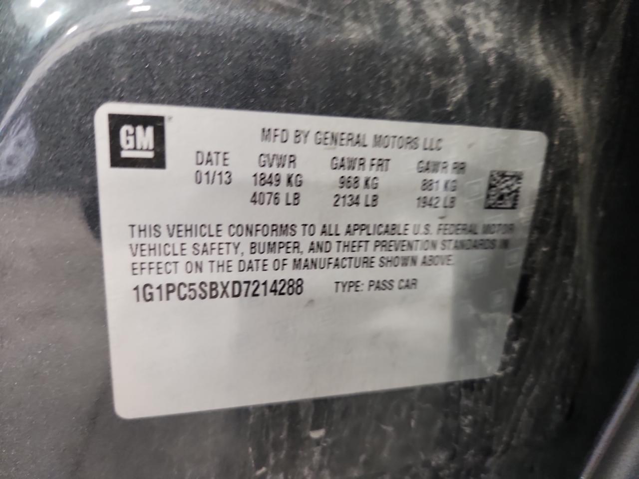 2013 Chevrolet Cruze Lt VIN: 1G1PC5SBXD7214288 Lot: 70468125